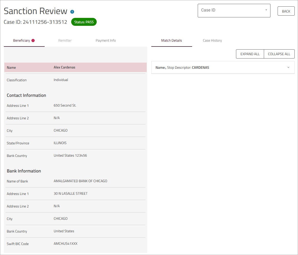 Sanction Review screen